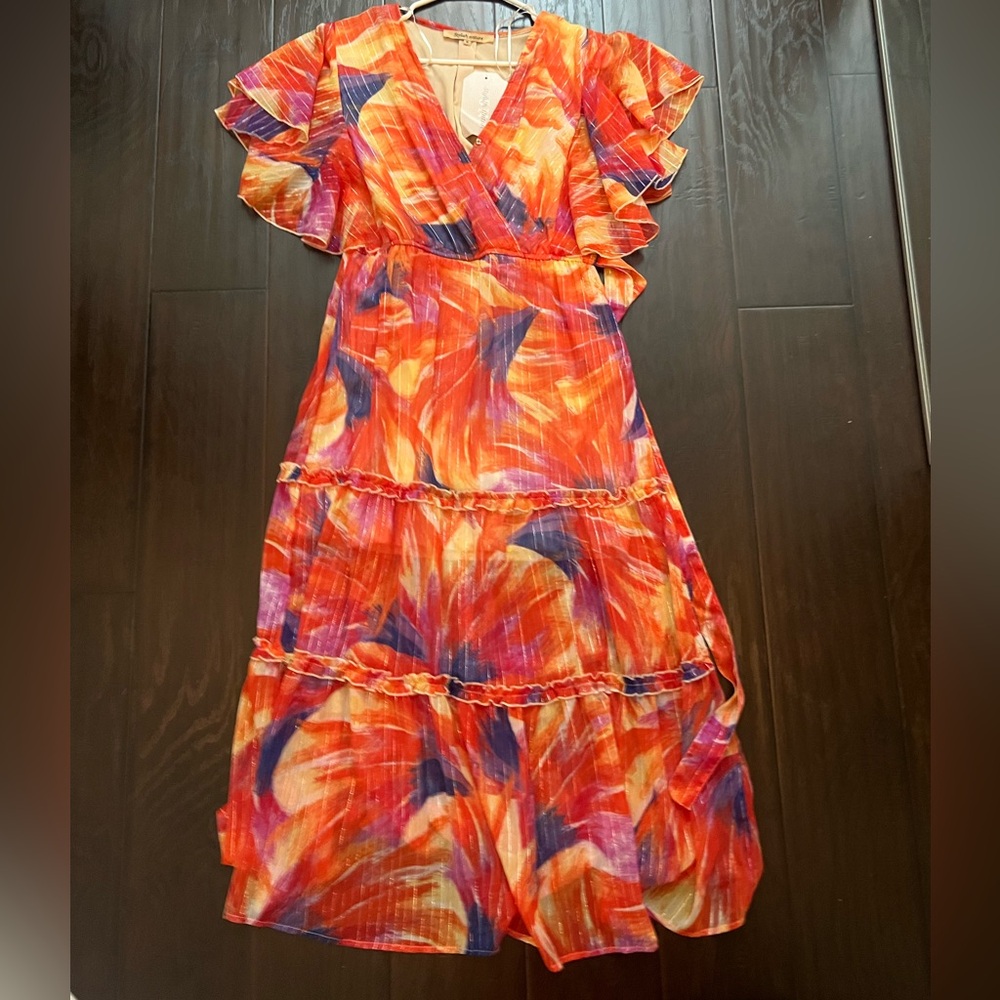 Multicolor Flutter Sleeve Maxi Dress